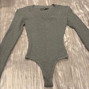 Women’s V-Neck Ribbed Knit Long Sleeve Bodysuit